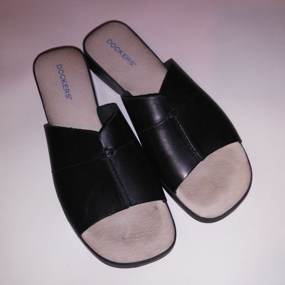 Dockers Sandal Daytona Womens Size 7M Black Leather Upper Slip On Slides Open To - Picture 9 of 16